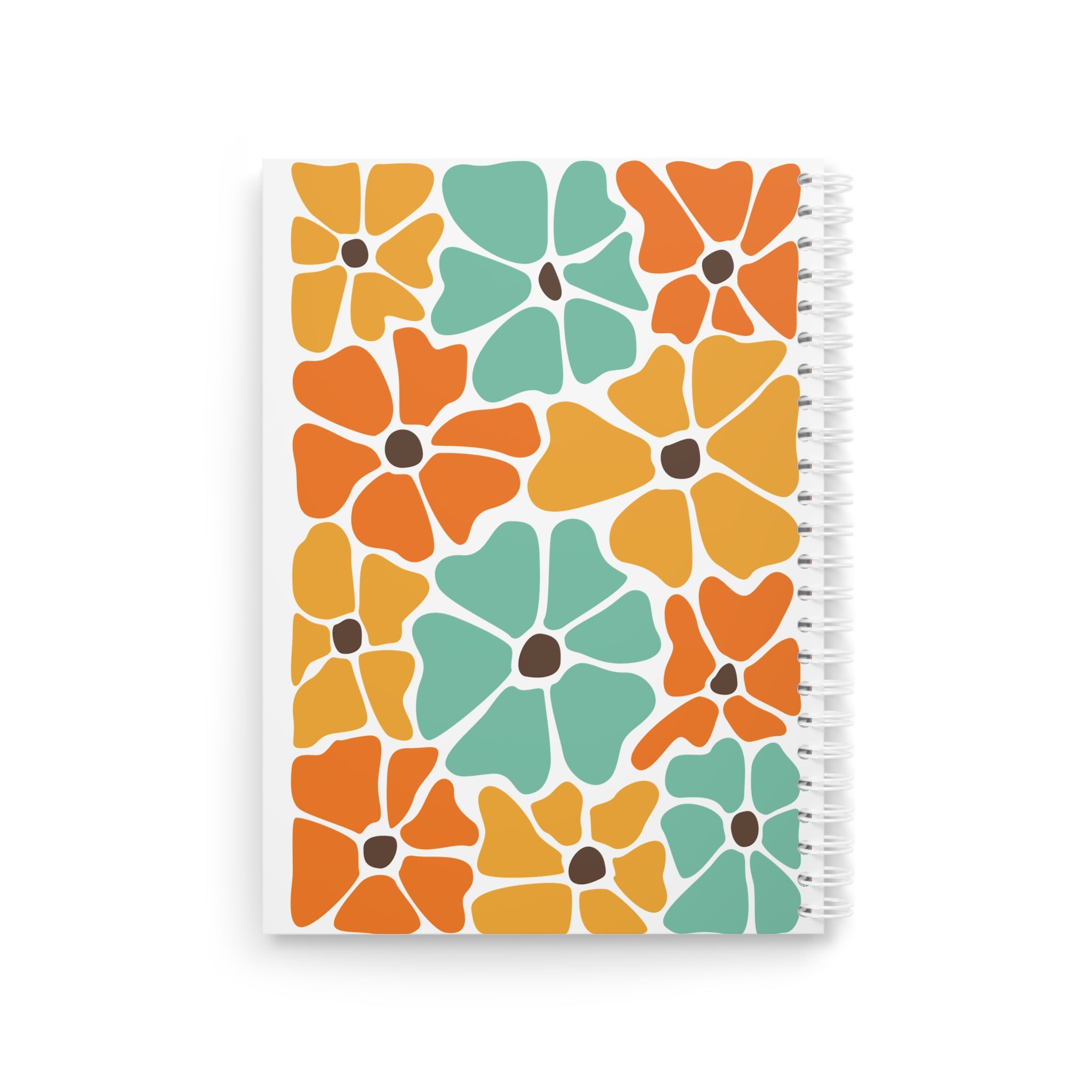 Important Floral Spiral Notebook — Retro Orange Teal Flower Journal