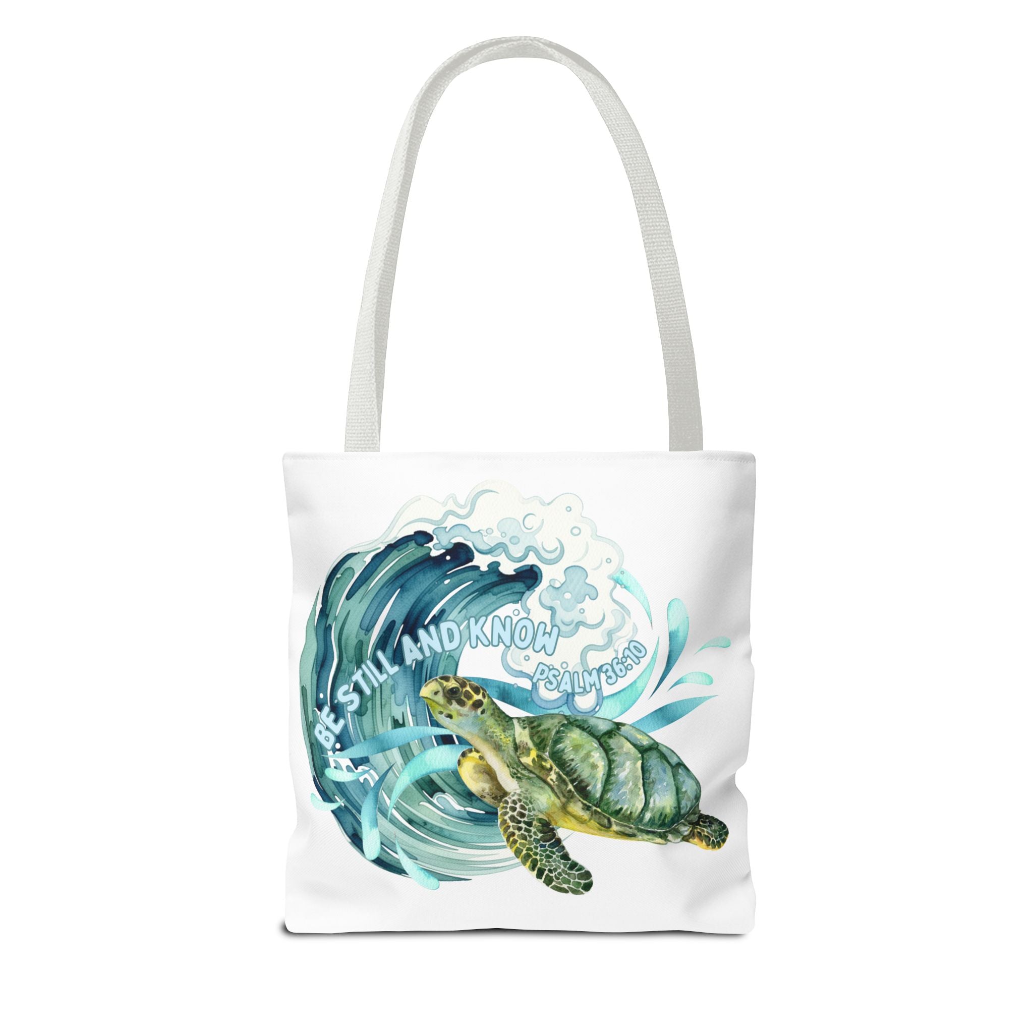 Sea Turtle Wave Tote Bag — "Be Still and Know" Ocean Eco Shopper