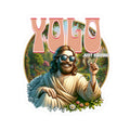 YOLO Just Kidding Sticker — Retro Jesus Kiss-Cut Vinyl Sticker