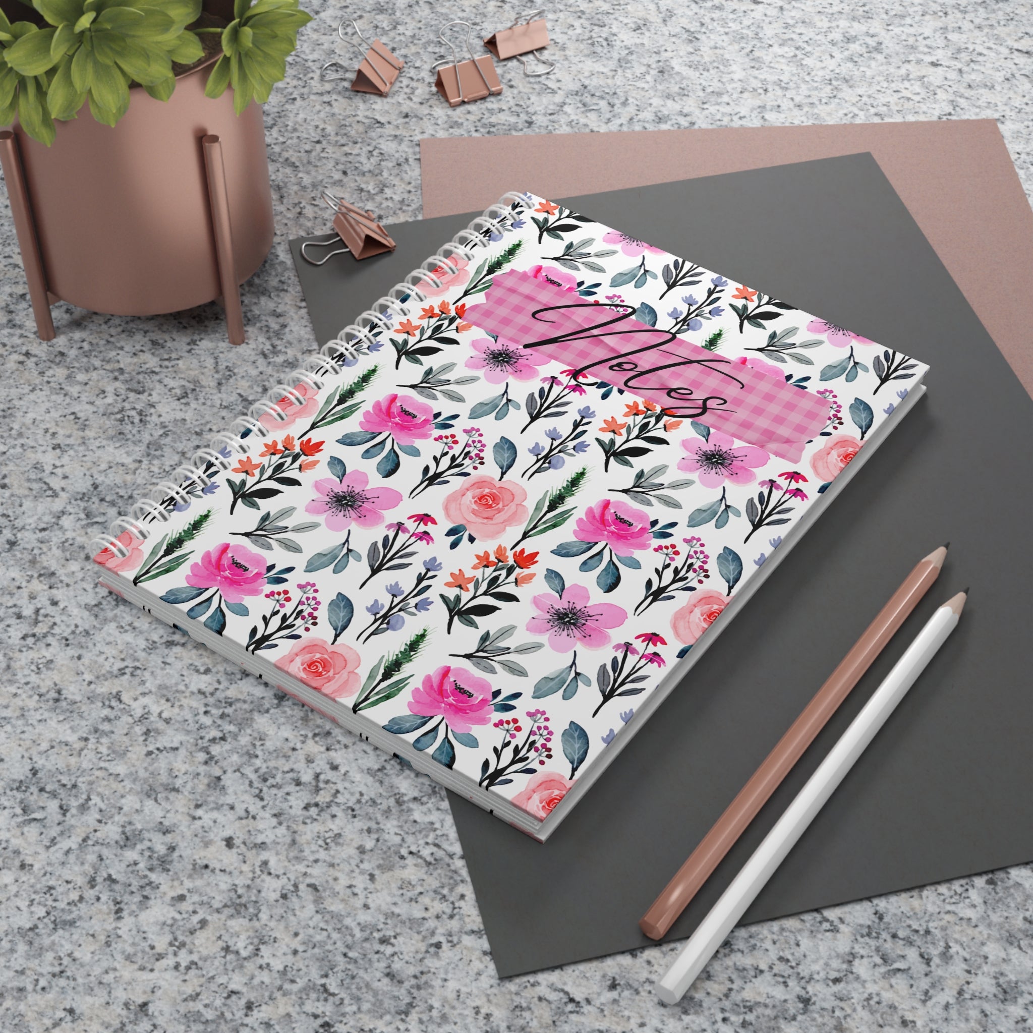 Floral Notes Spiral Notebook — Pink Watercolor Flowers Journal