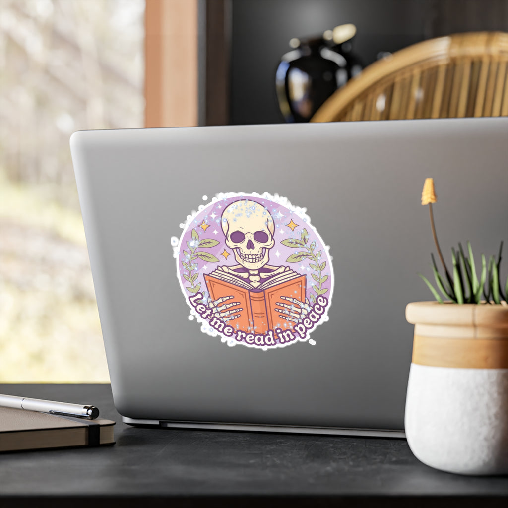 Kiss-Cut Vinyl Decal — “Let Me Read in Peace” Skull Reading Sticker