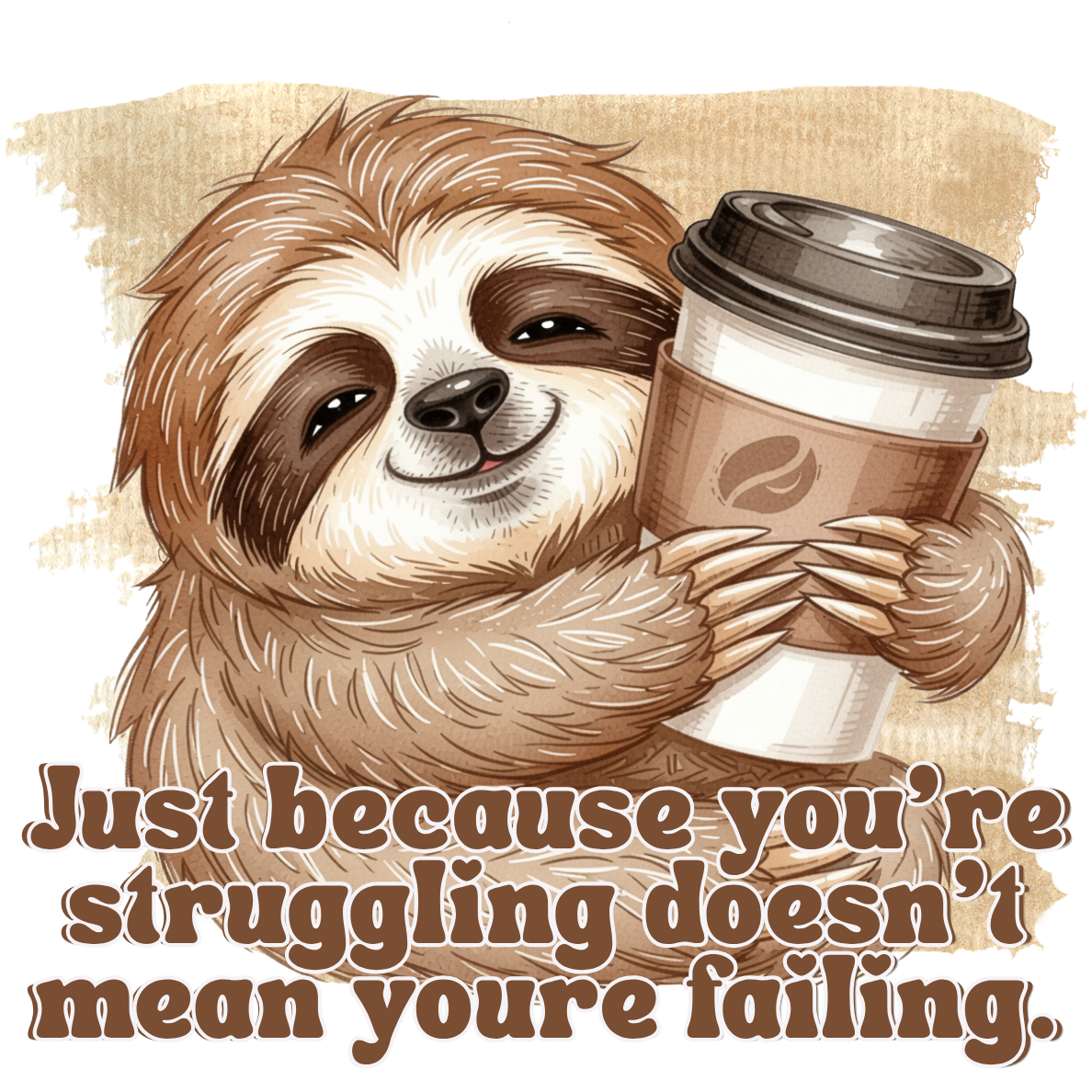 Sloth Coffee Vinyl Sticker — "Just because you’re struggling doesn’t mean you’re failing."