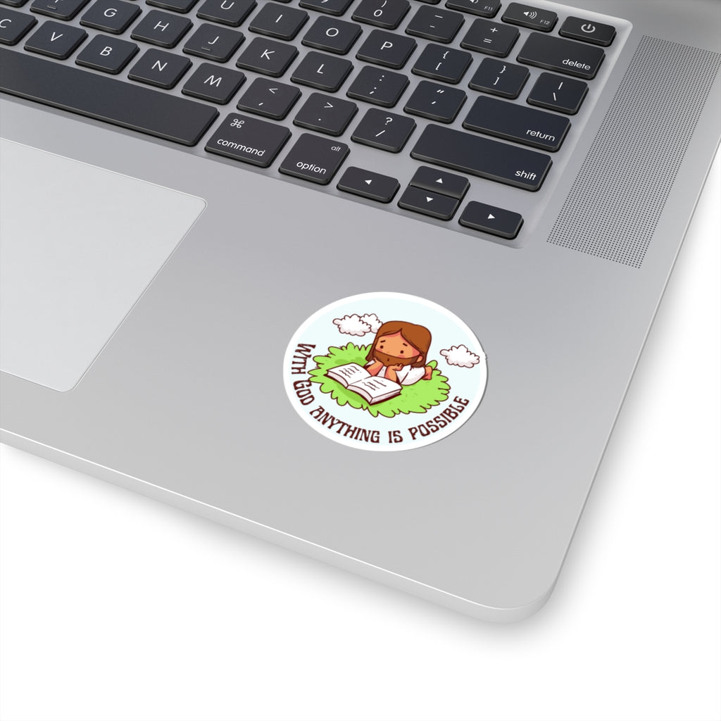 Inspirational Jesus Reading Sticker – “With God Anything Is Possible” Kiss-Cut Faith Decal