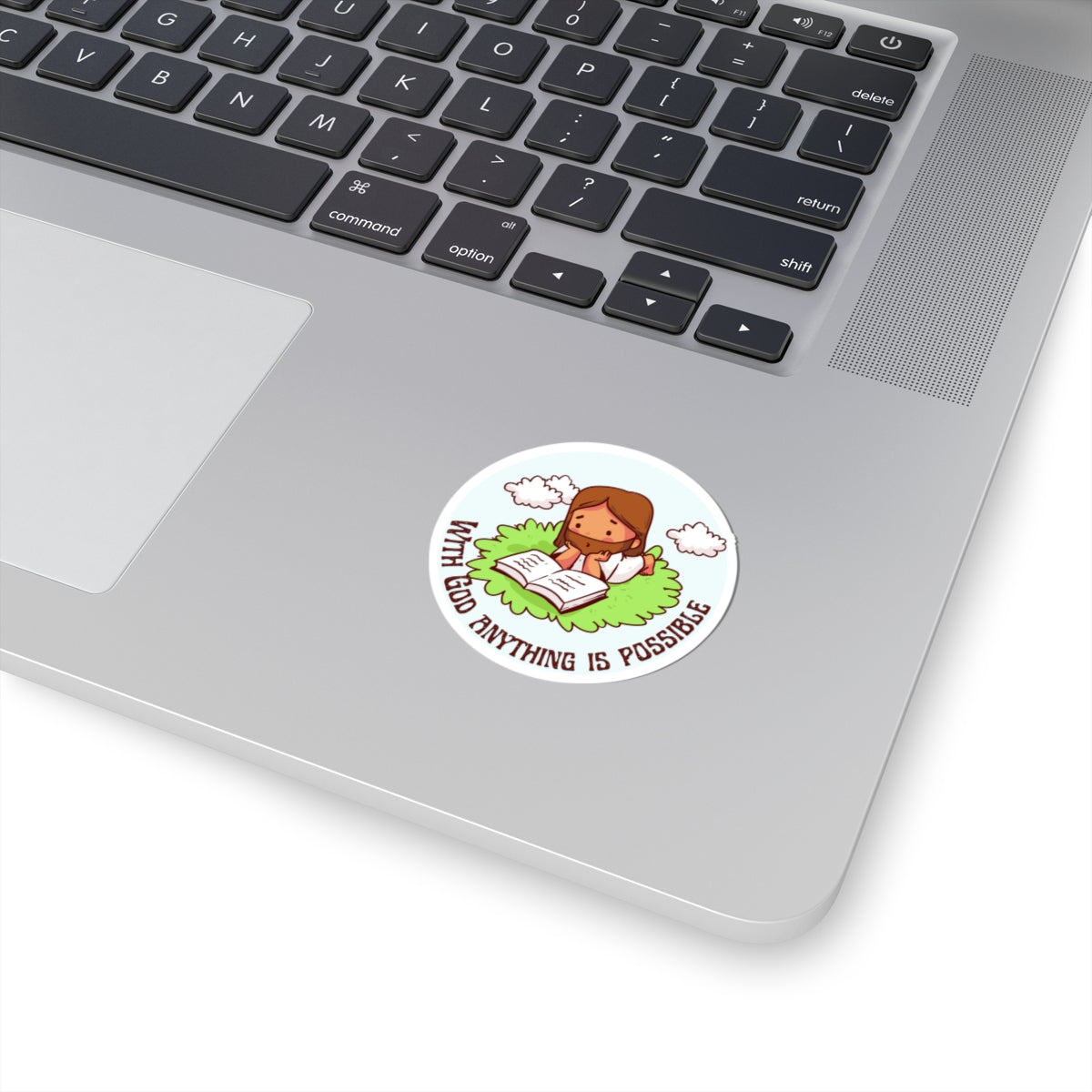 Inspirational Jesus Reading Sticker – “With God Anything Is Possible” Kiss-Cut Faith Decal