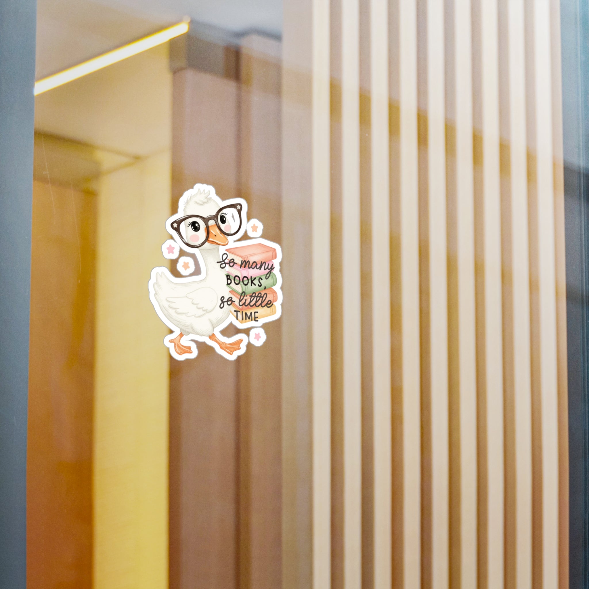 Duck Booklover Vinyl Sticker — "So Many Books, So Little Time" Kiss-Cut Decal