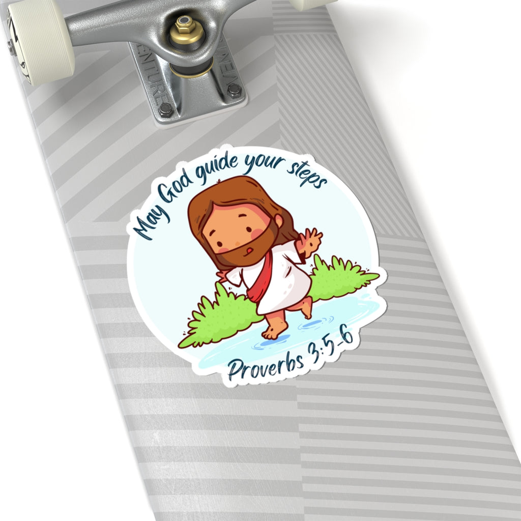 Jesus Sticker — “May God Guide Your Steps” (Proverbs 3:5-6) Kiss-Cut