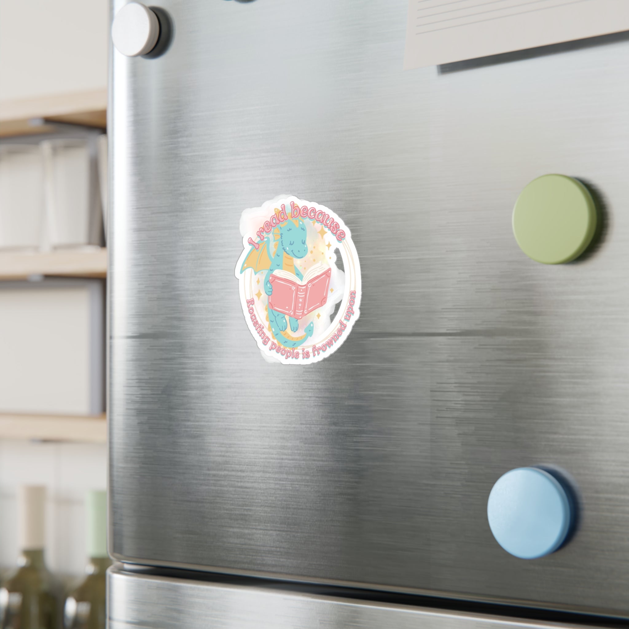 Reading Dragon Kiss-Cut Vinyl Sticker — "I read because roasting people is frowned upon"