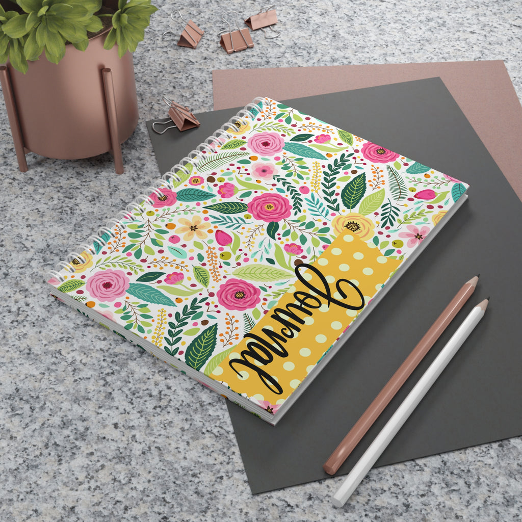 Floral Garden Spiral Notebook — Personalized "Loved" Polka Dot Cover