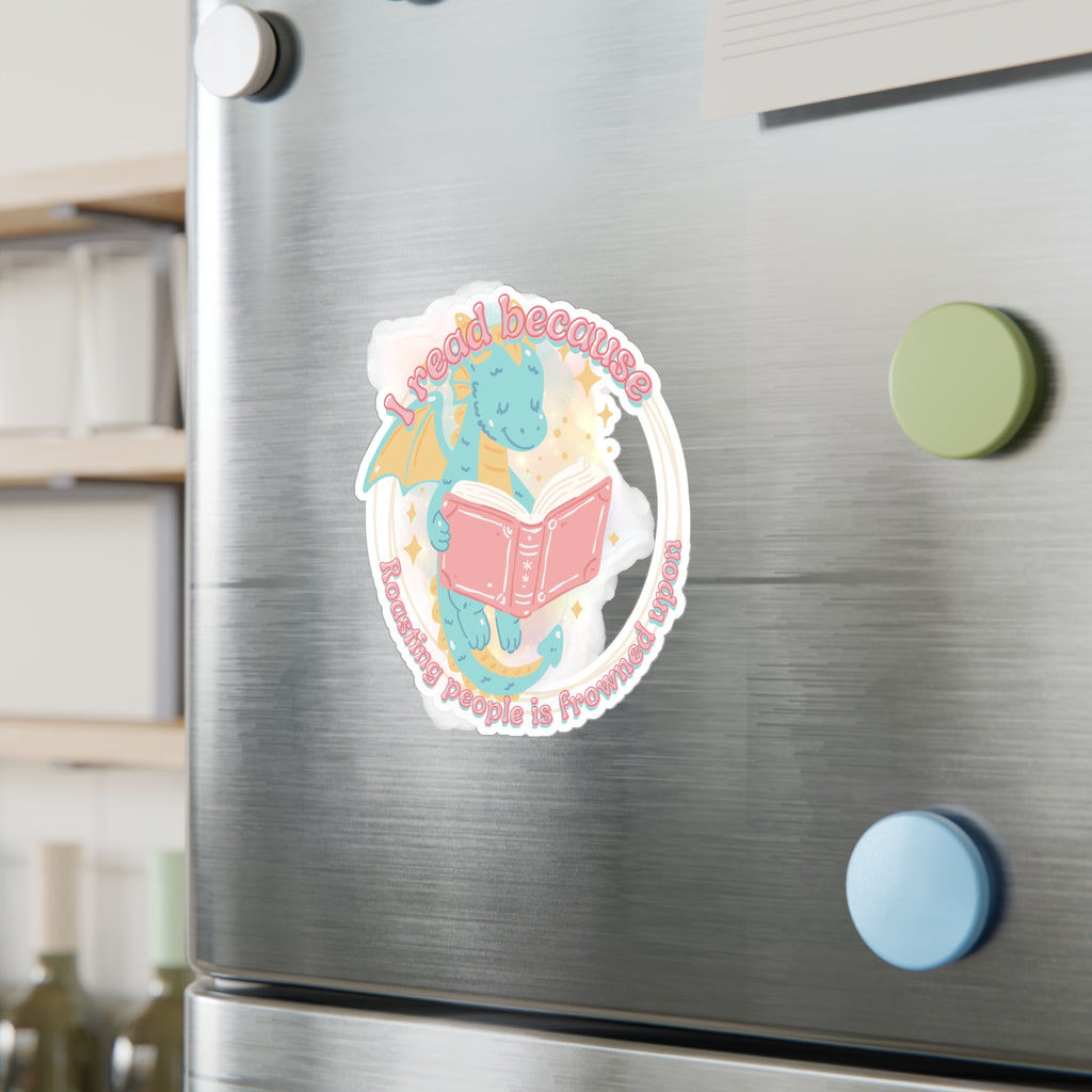 Reading Dragon Kiss-Cut Vinyl Sticker — "I read because roasting people is frowned upon"