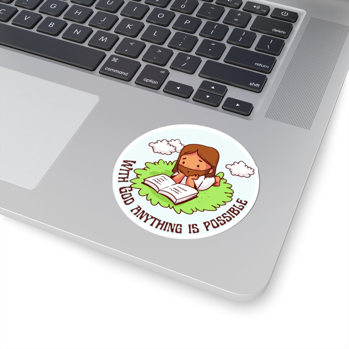Inspirational Jesus Reading Sticker – “With God Anything Is Possible” Kiss-Cut Faith Decal