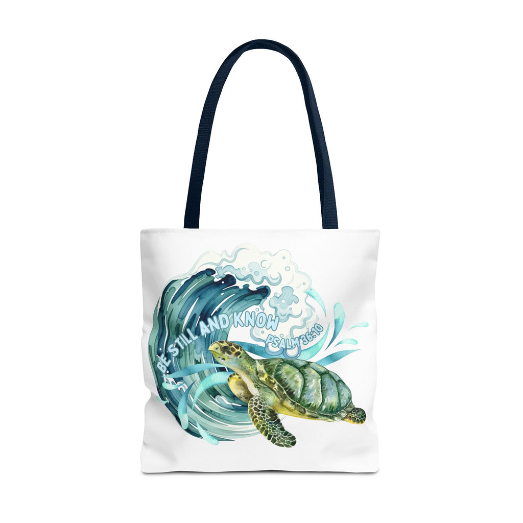 Sea Turtle Wave Tote Bag — "Be Still and Know" Ocean Eco Shopper