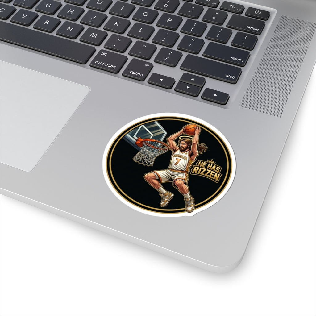 He Has RIZZEN Basketball Sticker — Round Kiss-Cut Dunking Player  | Decal He has Risen