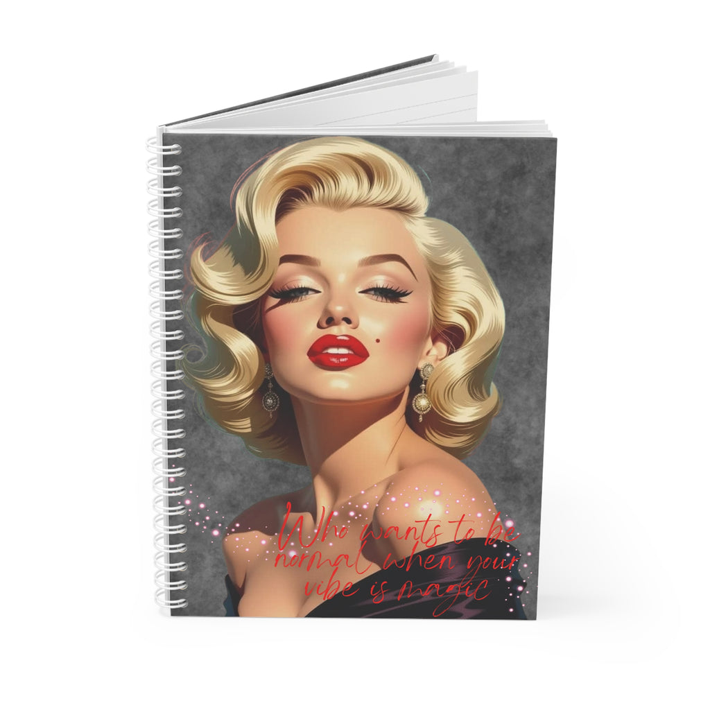 Spiral Notebook - Vintage Glam Marilyn Monroe Portrait Journal with Red Kiss Accent