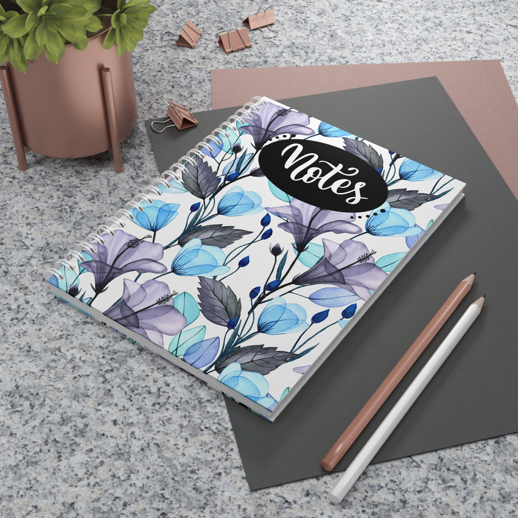 Floral Notes Spiral Notebook — Blue & Lavender Watercolor Bloom Journal