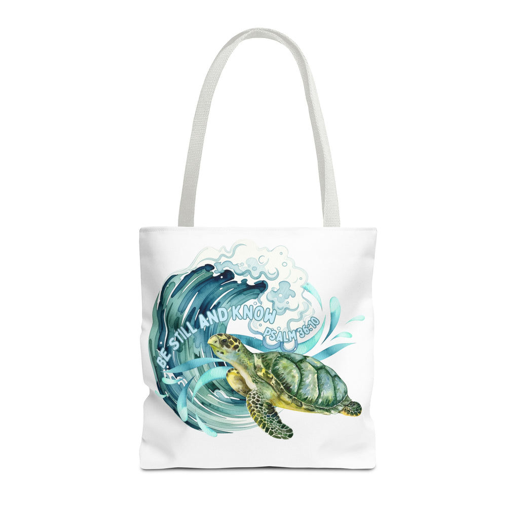 Sea Turtle Wave Tote Bag — "Be Still and Know" Ocean Eco Shopper