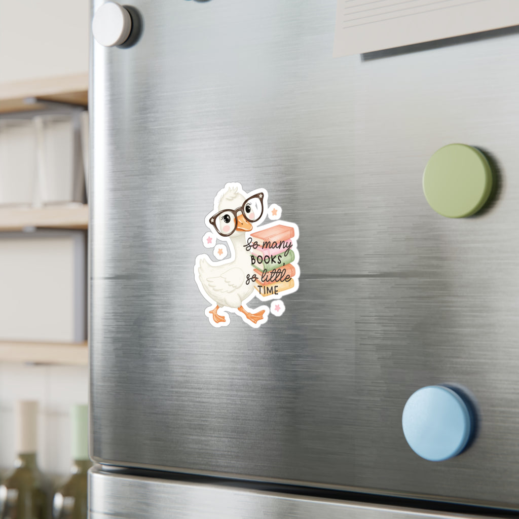Duck Booklover Vinyl Sticker — "So Many Books, So Little Time" Kiss-Cut Decal
