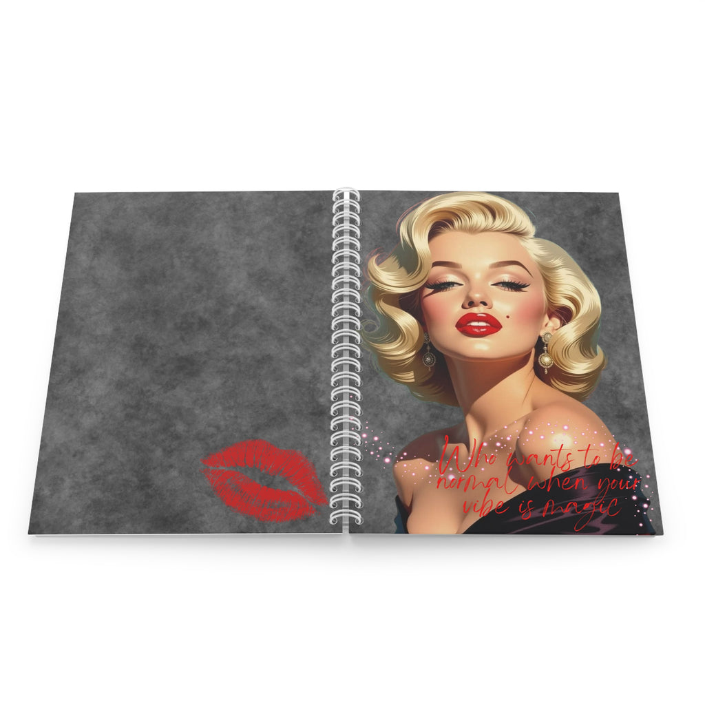 Spiral Notebook - Vintage Glam Marilyn Monroe Portrait Journal with Red Kiss Accent