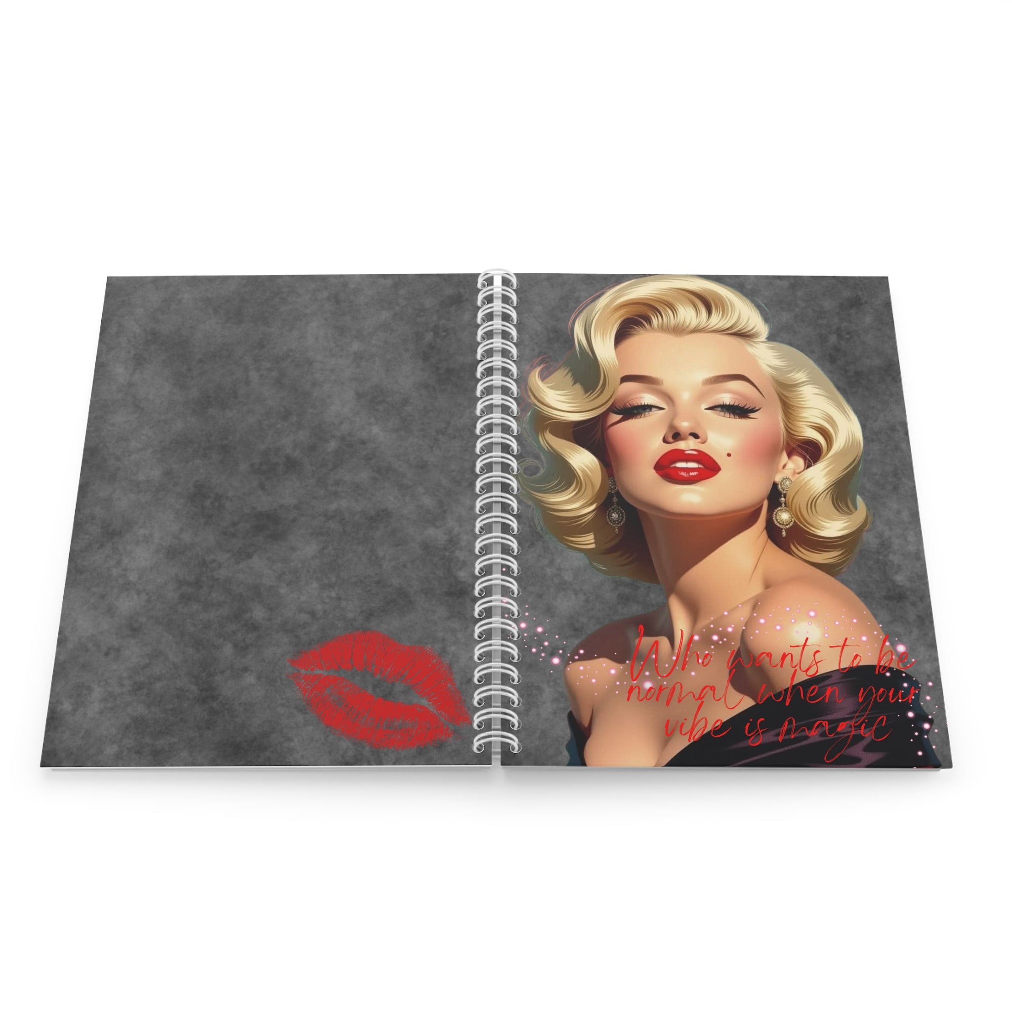 Spiral Notebook - Vintage Glam Marilyn Monroe Portrait Journal with Red Kiss Accent