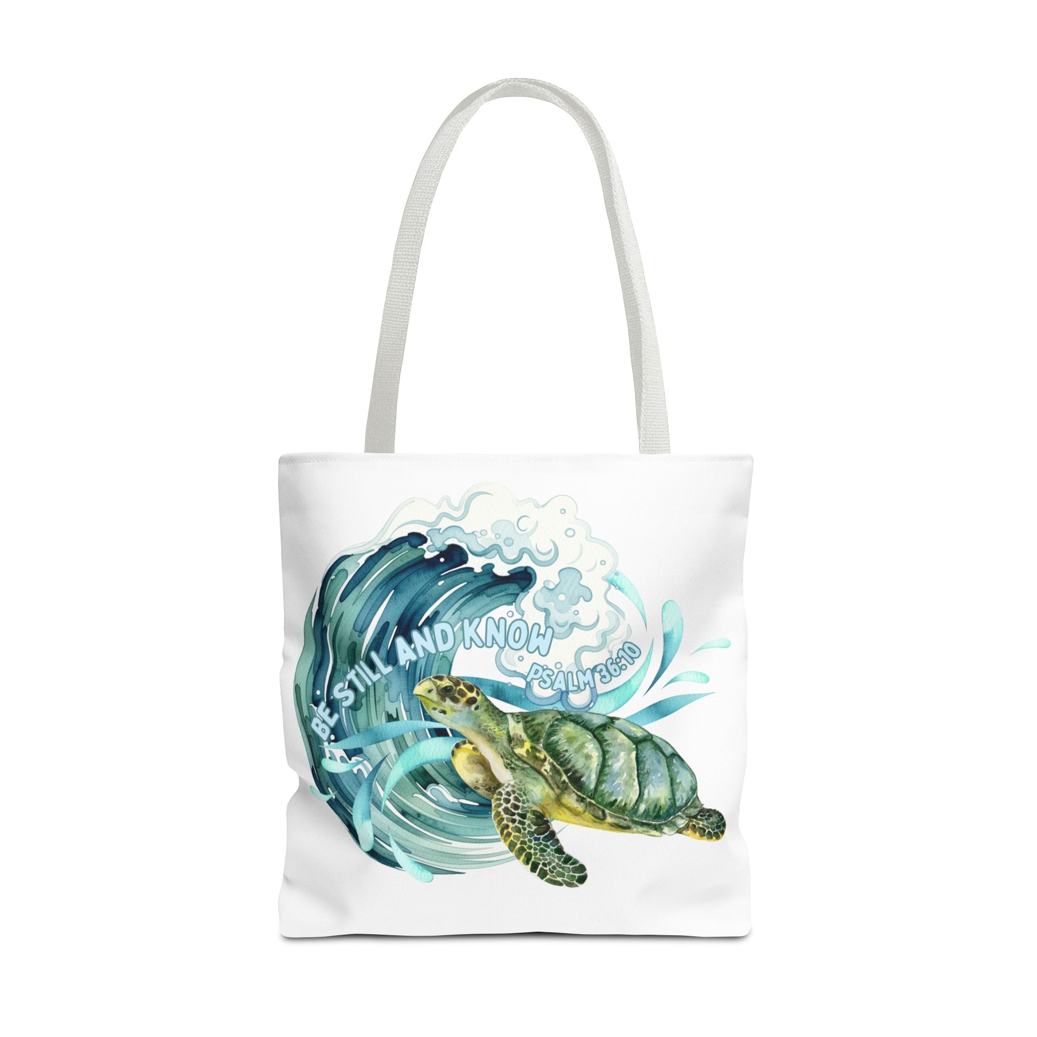 Sea Turtle Wave Tote Bag — "Be Still and Know" Ocean Eco Shopper