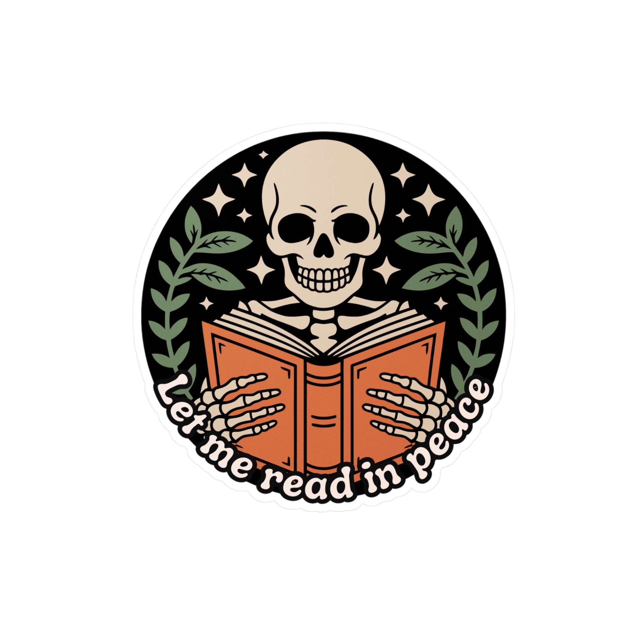 Skeleton Reading Vinyl Sticker – “Let Me Read in Peace” Kiss-Cut Decal