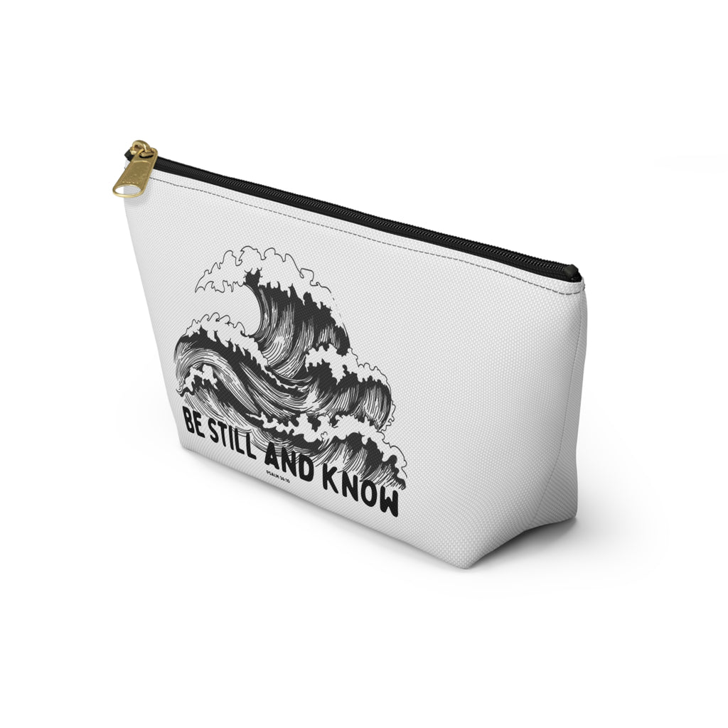 Be Still and Know Accessory Pouch — Japanese Wave Art (Psalm 46:10)