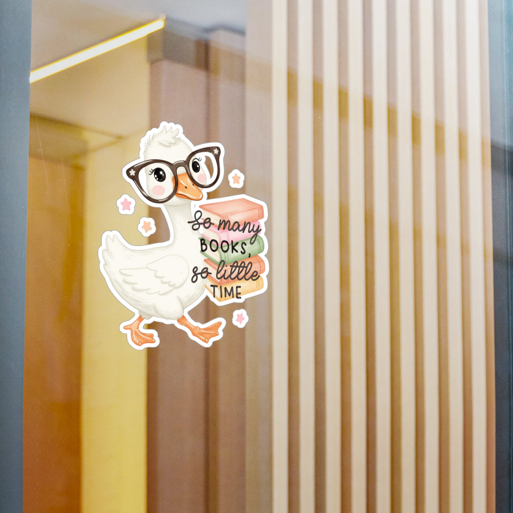 Duck Booklover Vinyl Sticker — "So Many Books, So Little Time" Kiss-Cut Decal