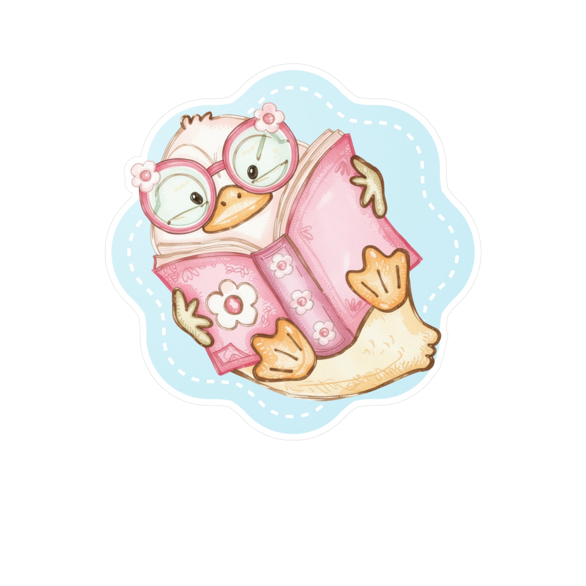Cute Reading Duck Vinyl Sticker — Kiss-Cut Decal for Books, Laptops & Windows