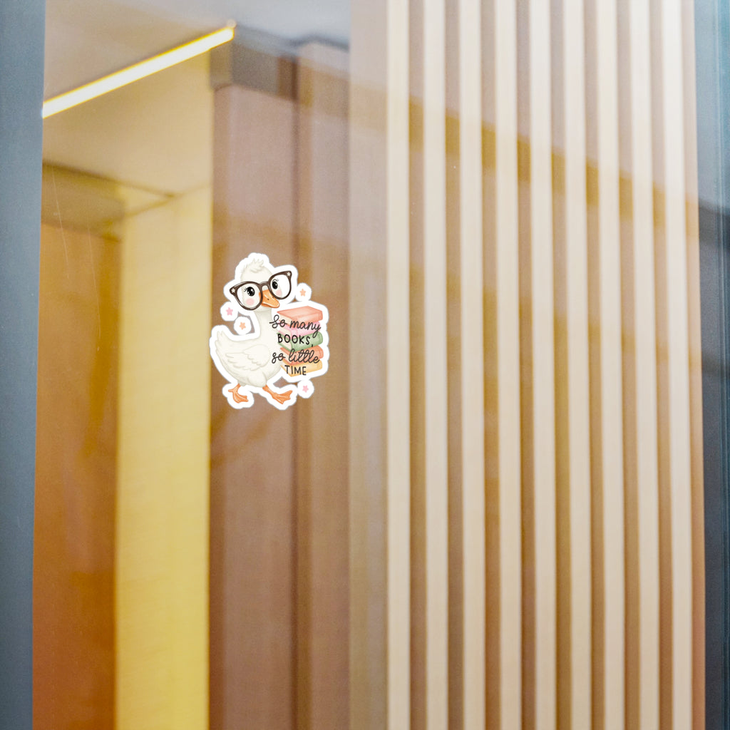Duck Booklover Vinyl Sticker — "So Many Books, So Little Time" Kiss-Cut Decal