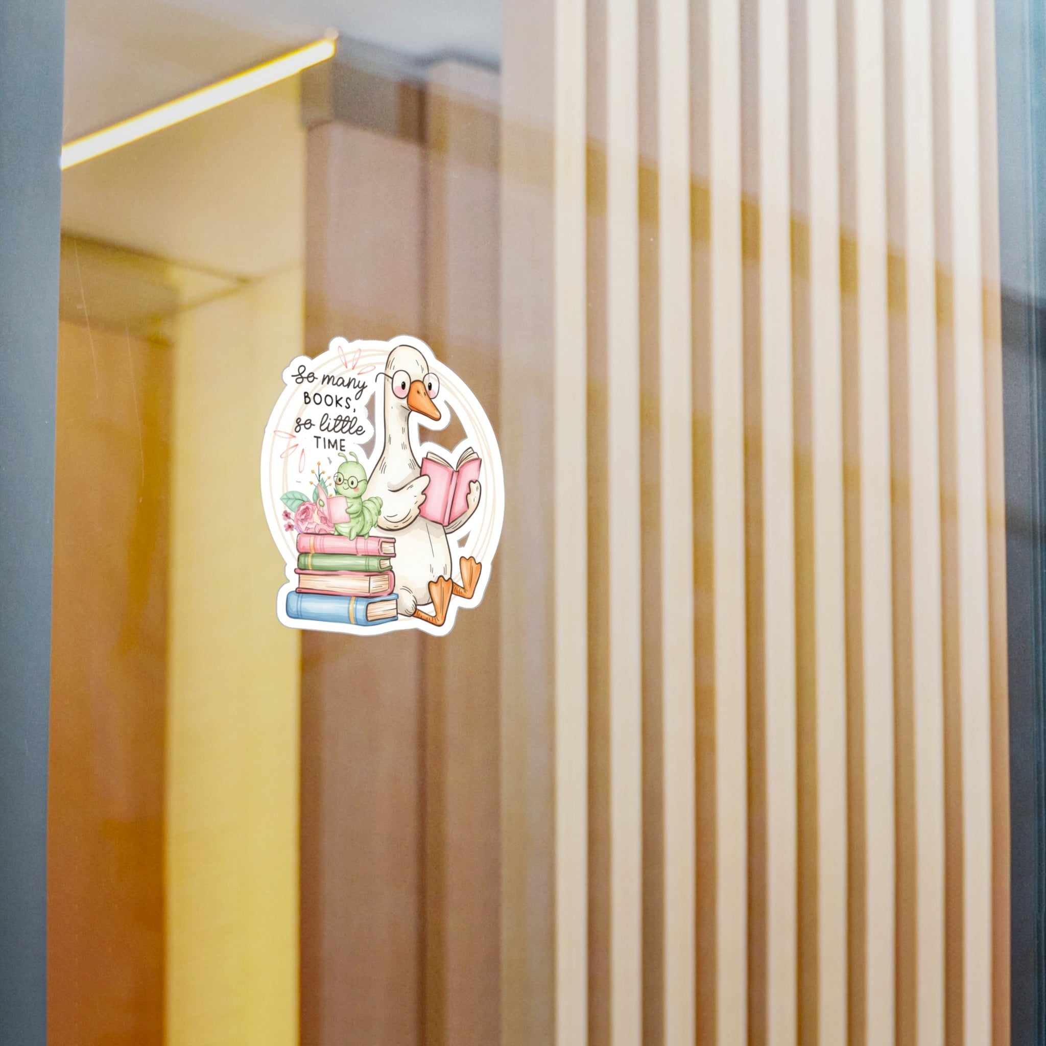 Reading Goose Kiss-Cut Vinyl Sticker — "So Many Books, So Little Time"