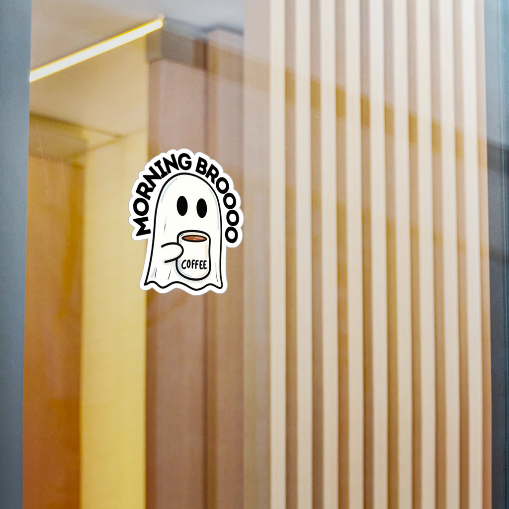 Morning Broooo Ghost Coffee Sticker — Kiss-Cut Vinyl Decal