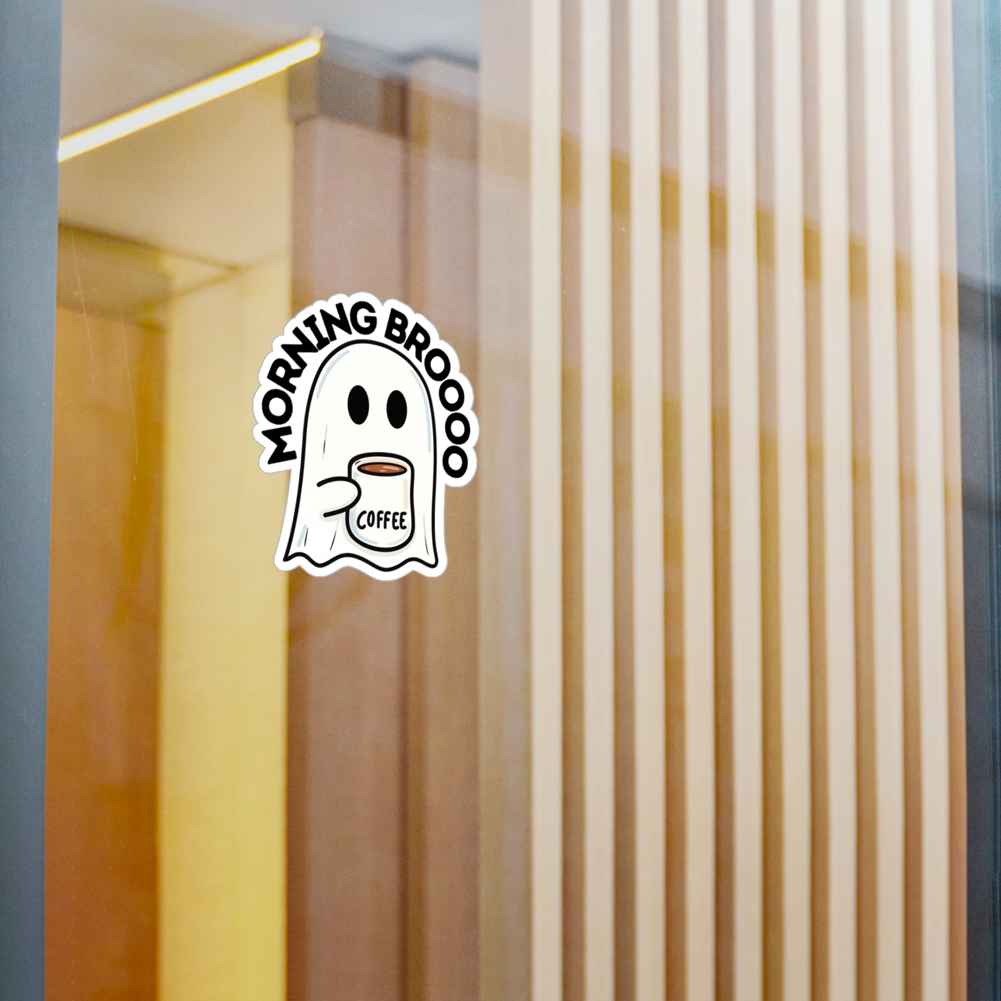 Morning Broooo Ghost Coffee Sticker — Kiss-Cut Vinyl Decal