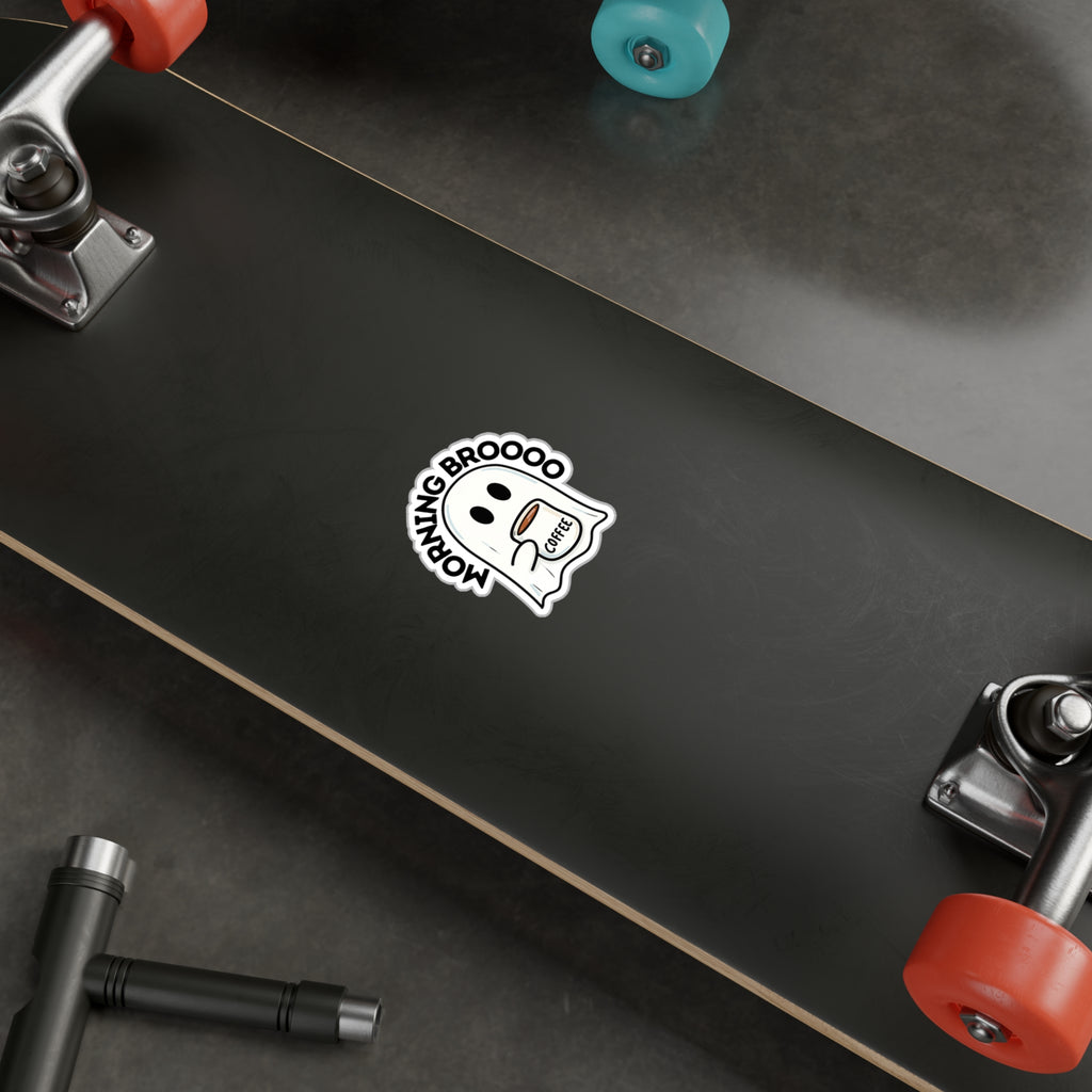 Morning Broooo Ghost Coffee Sticker — Kiss-Cut Vinyl Decal