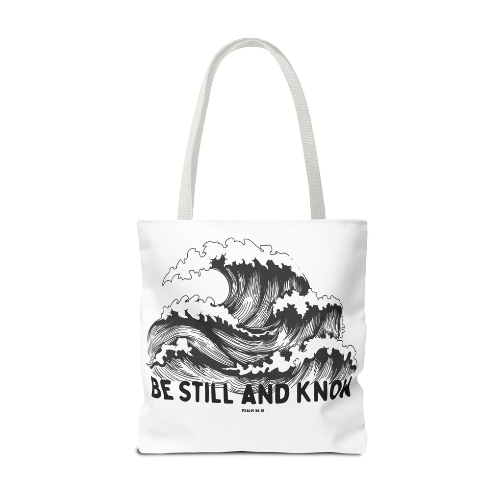 Be Still and Know Wave Tote Bag — Inspirational Psalm 36:10 Canvas Tote