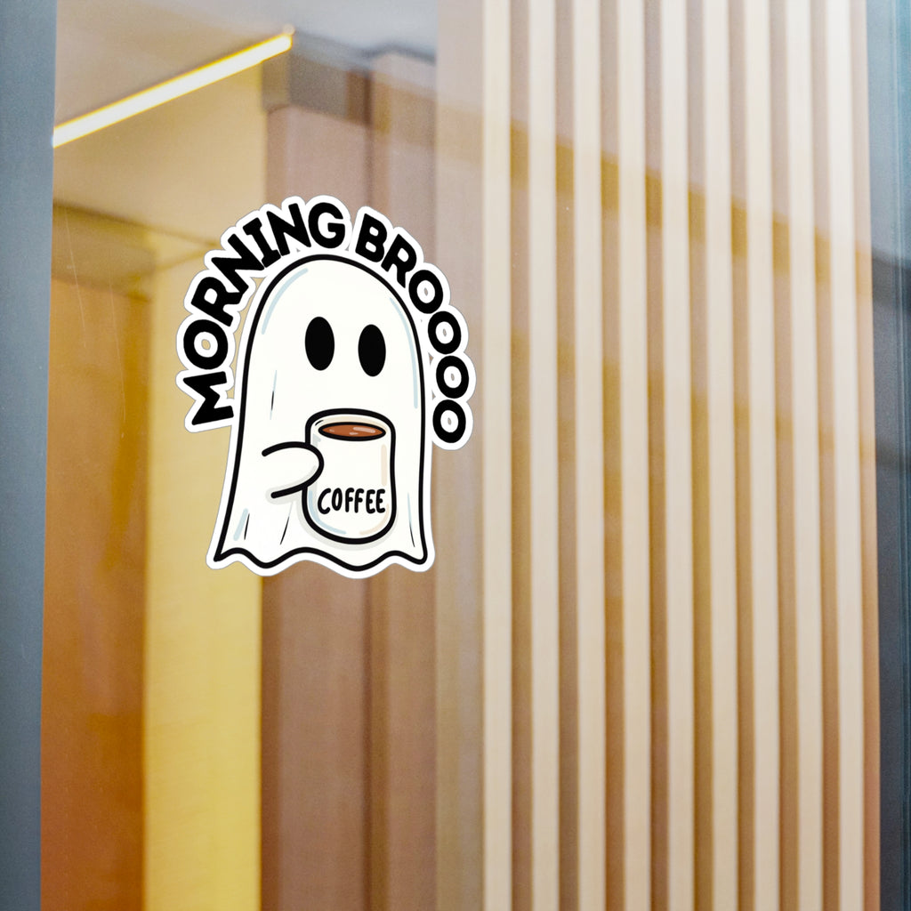 Morning Broooo Ghost Coffee Sticker — Kiss-Cut Vinyl Decal