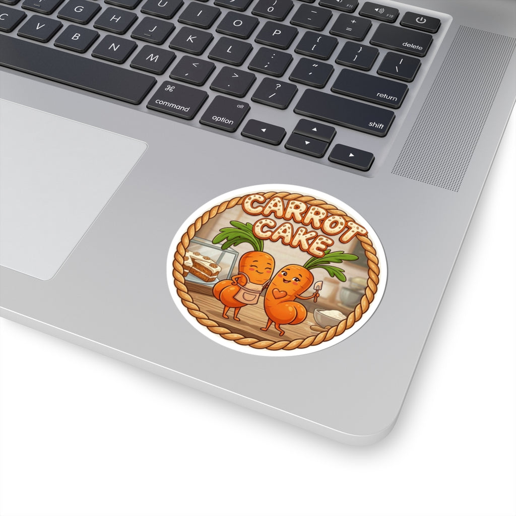 Carrot Cake Cute Characters Kiss-Cut Sticker — Baking Cute Laptop Decal