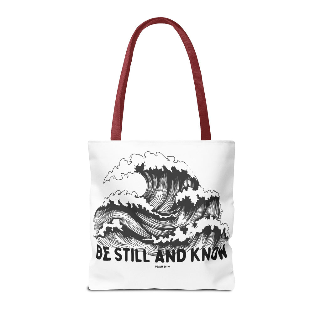 Be Still and Know Wave Tote Bag — Inspirational Psalm 36:10 Canvas Tote