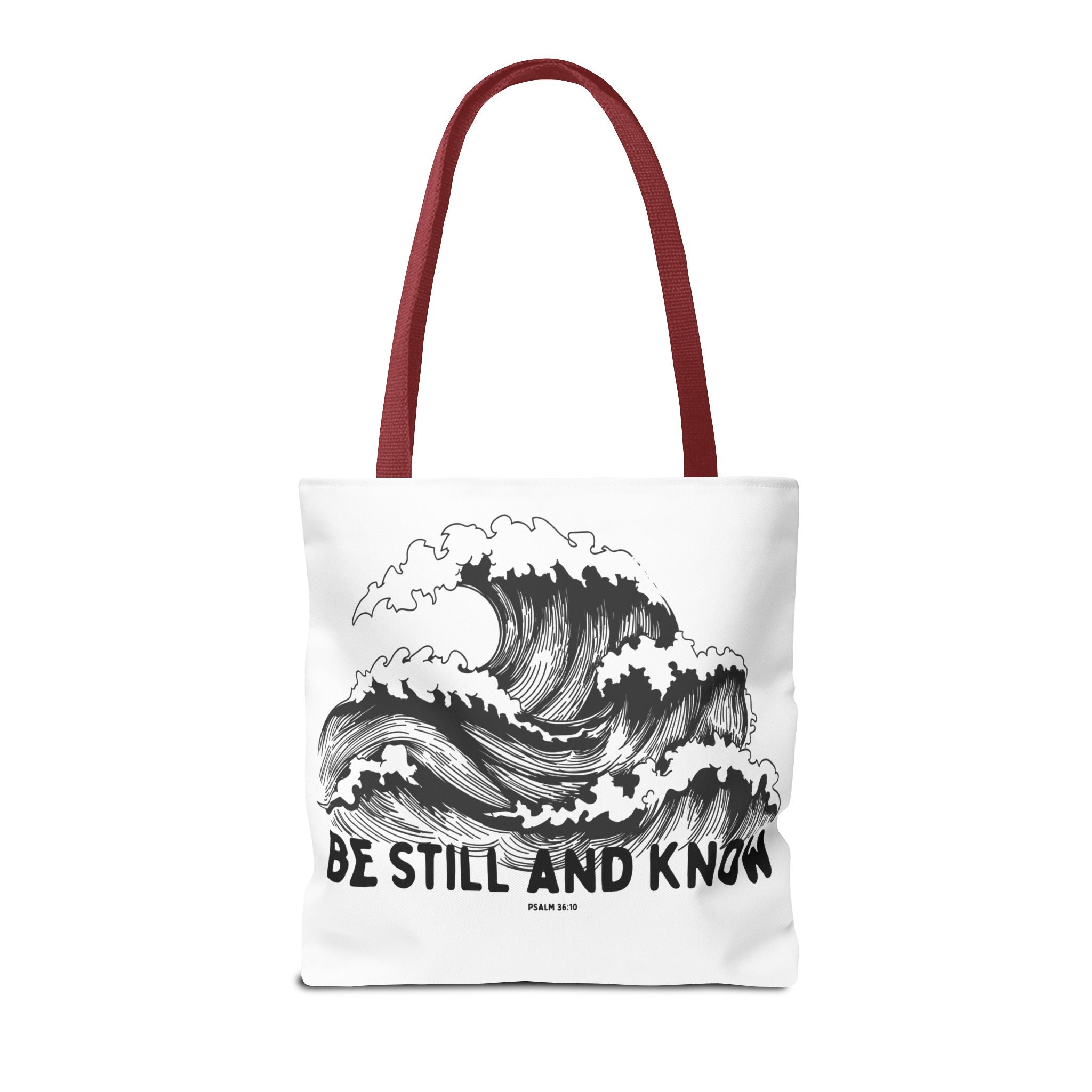 Be Still and Know Wave Tote Bag — Inspirational Psalm 36:10 Canvas Tote