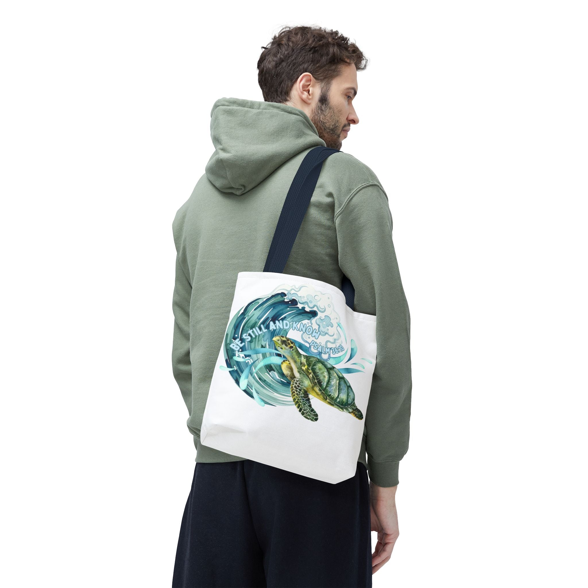 Sea Turtle Wave Tote Bag — "Be Still and Know" Ocean Eco Shopper