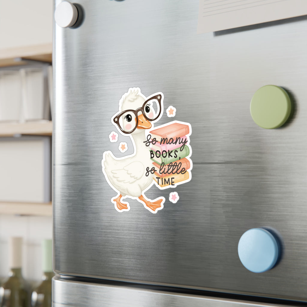 Duck Booklover Vinyl Sticker — "So Many Books, So Little Time" Kiss-Cut Decal