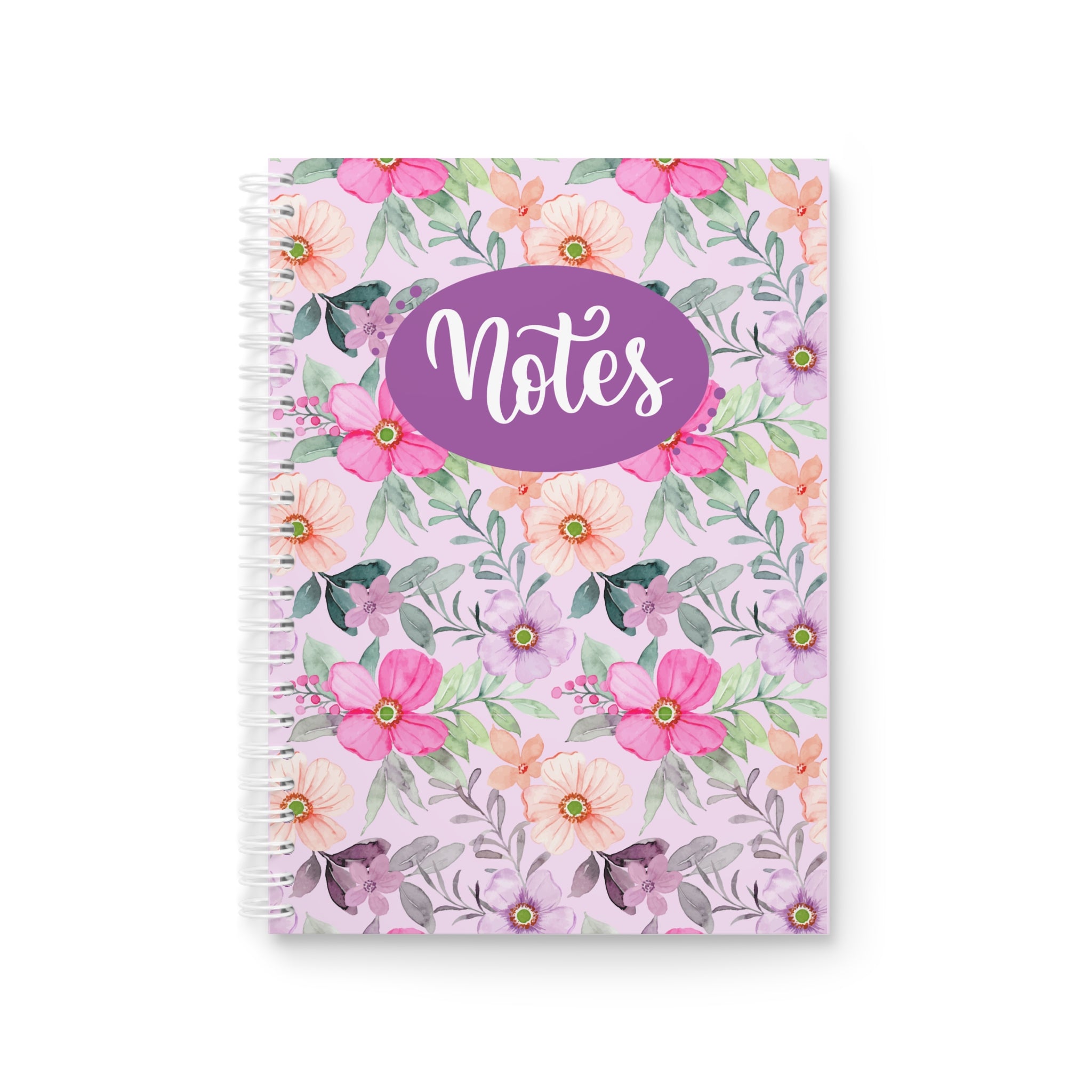 Floral Notes Spiral Notebook — Pink Watercolor Flowers Journal