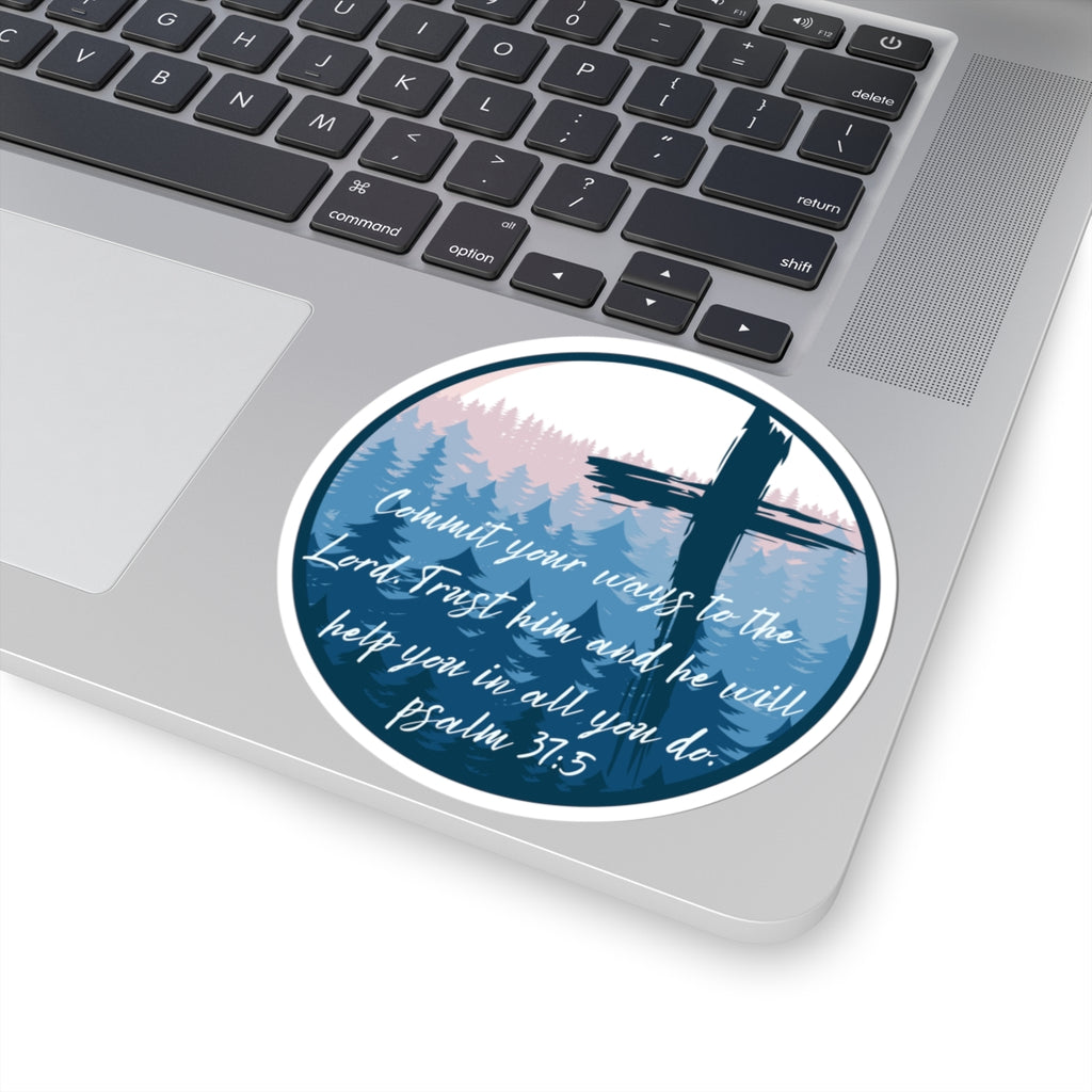 Psalm 37:5 Cross Kiss-Cut Sticker — Christian Faith Inspirational Vinyl Sticker