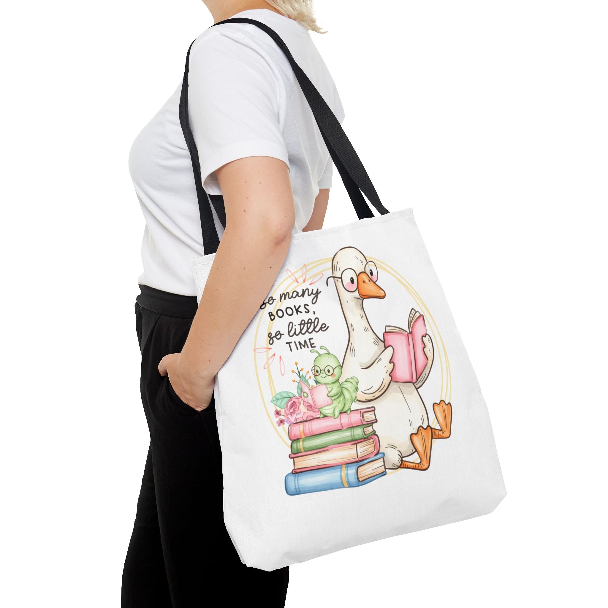 Reading Goose Tote Bag — "So Many Books, So Little Time" Cute Booklover Carryall