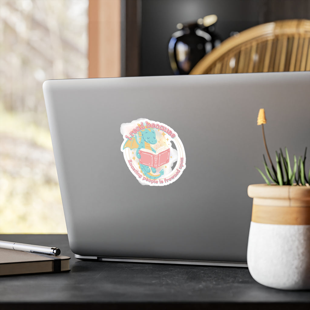 Reading Dragon Kiss-Cut Vinyl Sticker — "I read because roasting people is frowned upon"