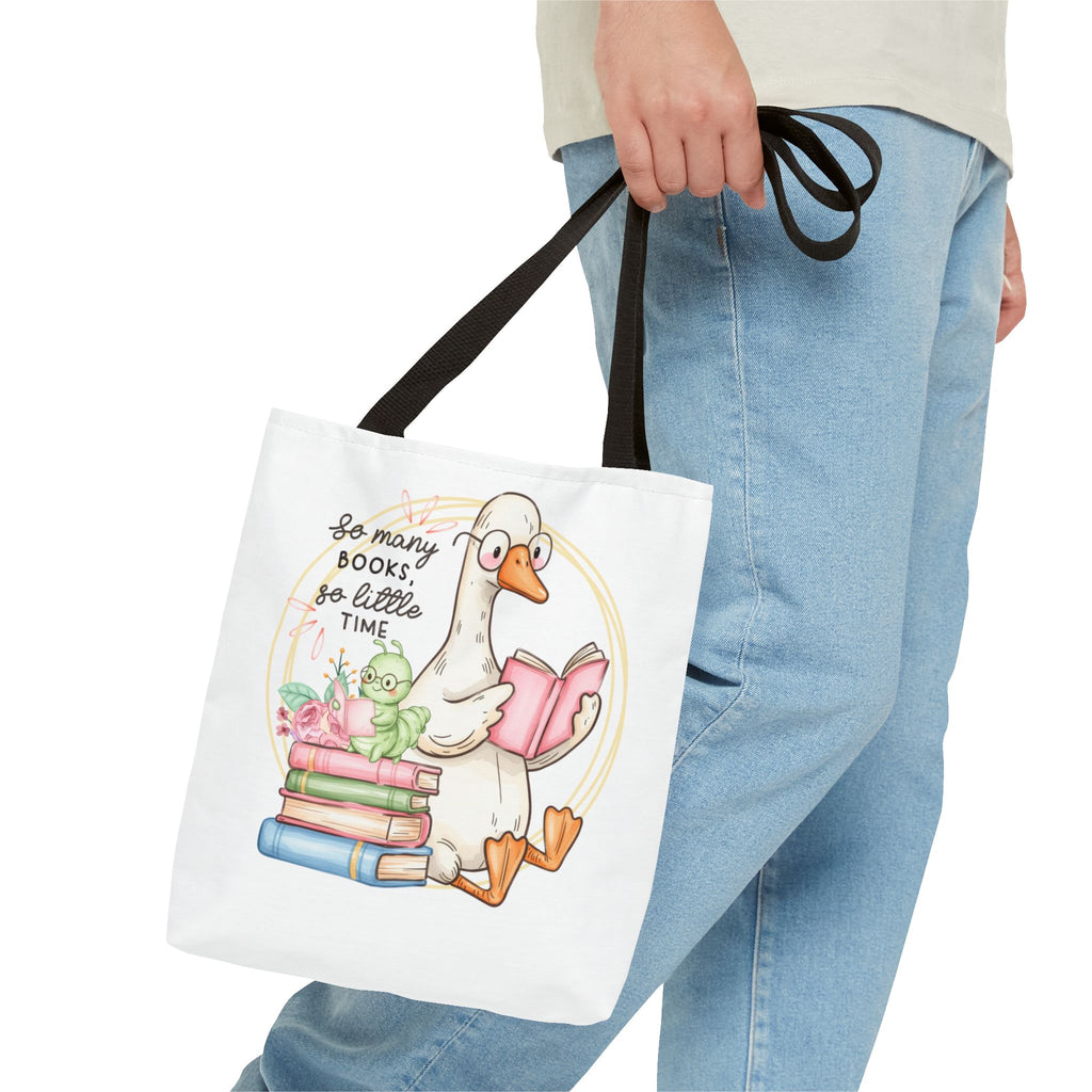 Reading Goose Tote Bag — "So Many Books, So Little Time" Cute Booklover Carryall