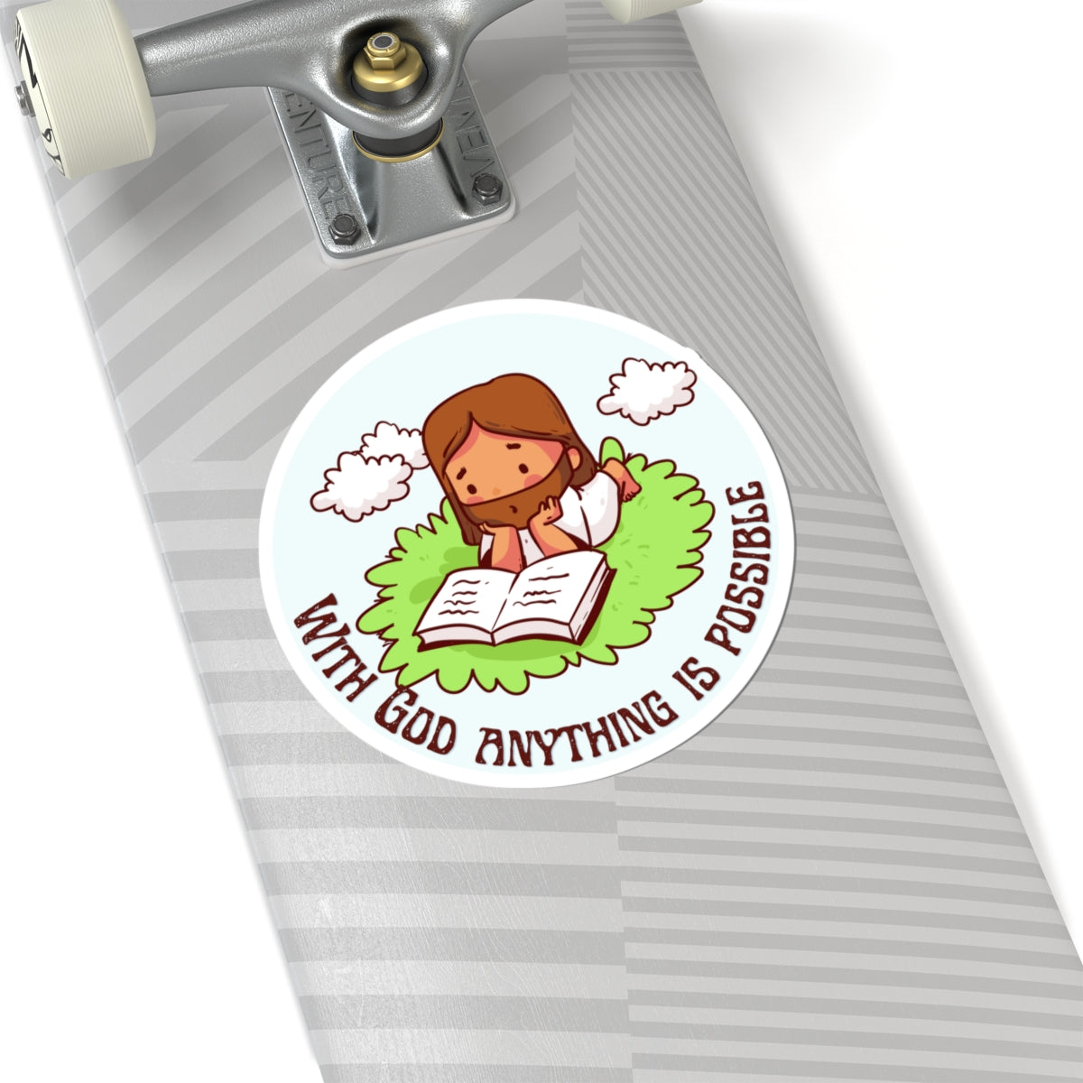 Inspirational Jesus Reading Sticker – “With God Anything Is Possible” Kiss-Cut Faith Decal