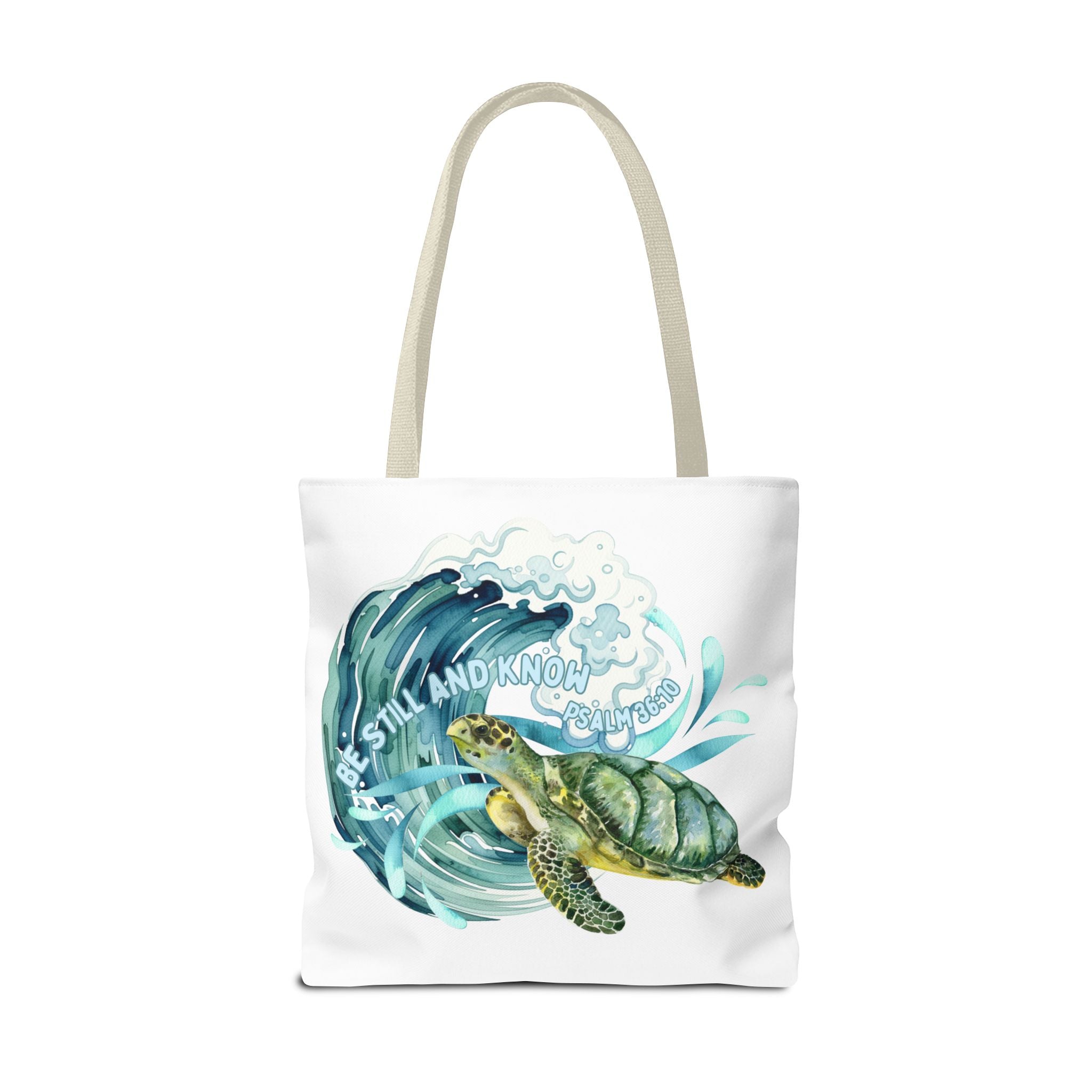 Sea Turtle Wave Tote Bag — "Be Still and Know" Ocean Eco Shopper