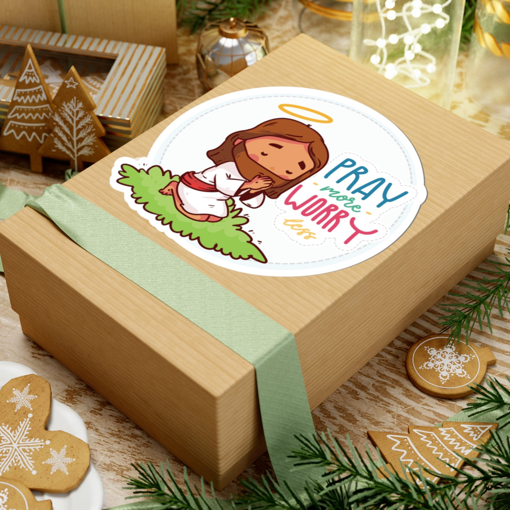 Pray More Worry Less Sticker — Cute Jesus Faith Vinyl Sticker (Kiss-Cut)