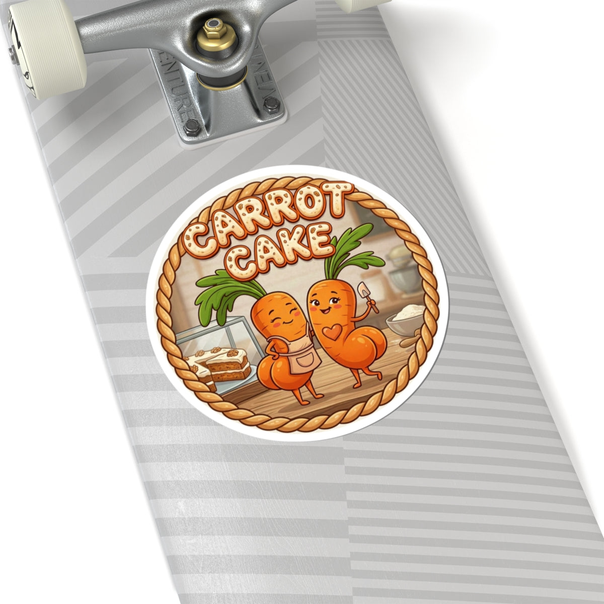 Carrot Cake Cute Characters Kiss-Cut Sticker — Baking Cute Laptop Decal