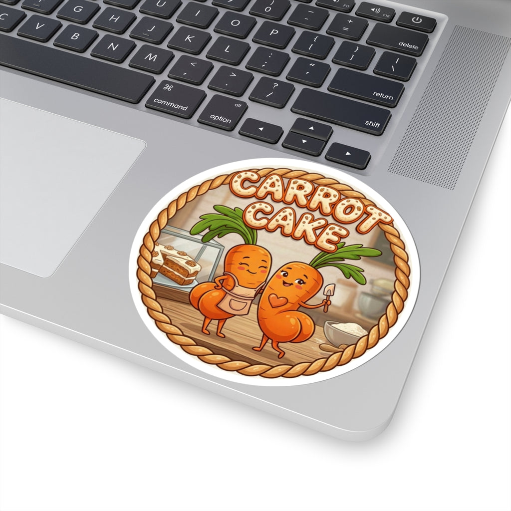 Carrot Cake Cute Characters Kiss-Cut Sticker — Baking Cute Laptop Decal