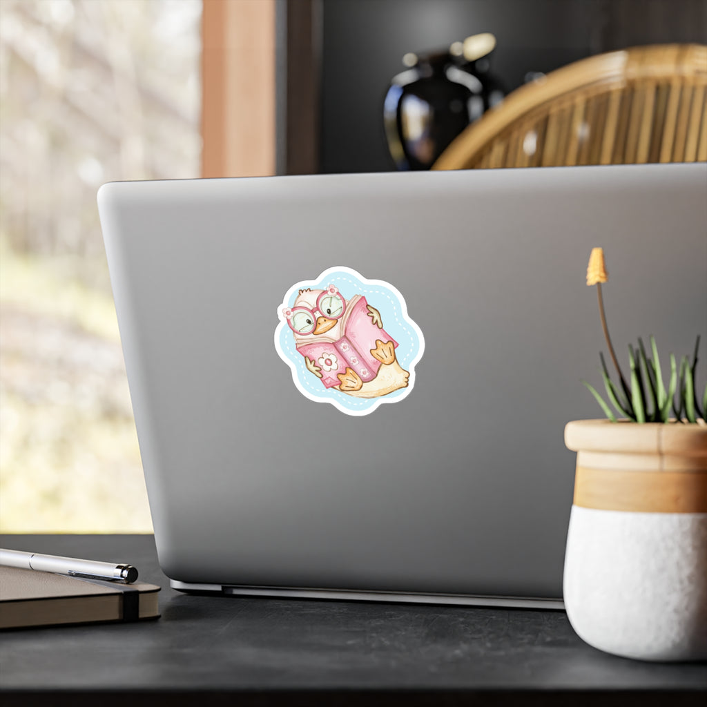 Cute Reading Duck Vinyl Sticker — Kiss-Cut Decal for Books, Laptops & Windows